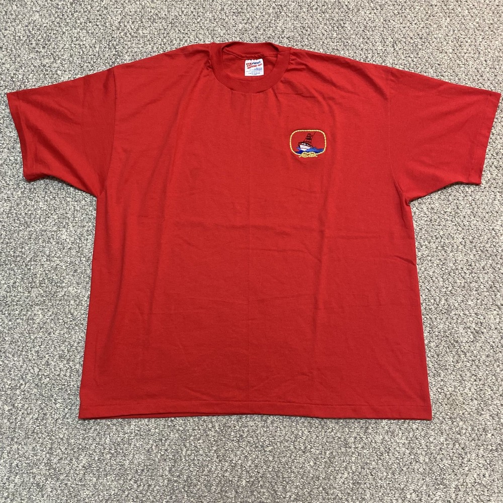 Vintage Hanes Heavyweight 50/50 Embroidered Sailing T Shirt Red XXL Made in USA