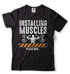 Mens Installing Muscles Shirt Gym Shirts Bodybuilder Shirt Funny Gym Joke Tees