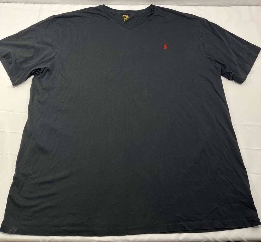 Polo Ralph Lauren V Neck T Shirt Black W/ Red Pony Mens 4XLT – Stains