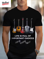 2025 Hip Hop Guitar Graphic T-Shirt for Men Trendy Rock Crew Neck Short Sleeve T