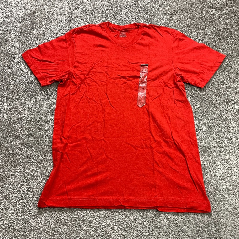 Alfani Basic Tee T-Shirt Mens Small Red Solid V-Neck Short Sleeve Cotton NWT New