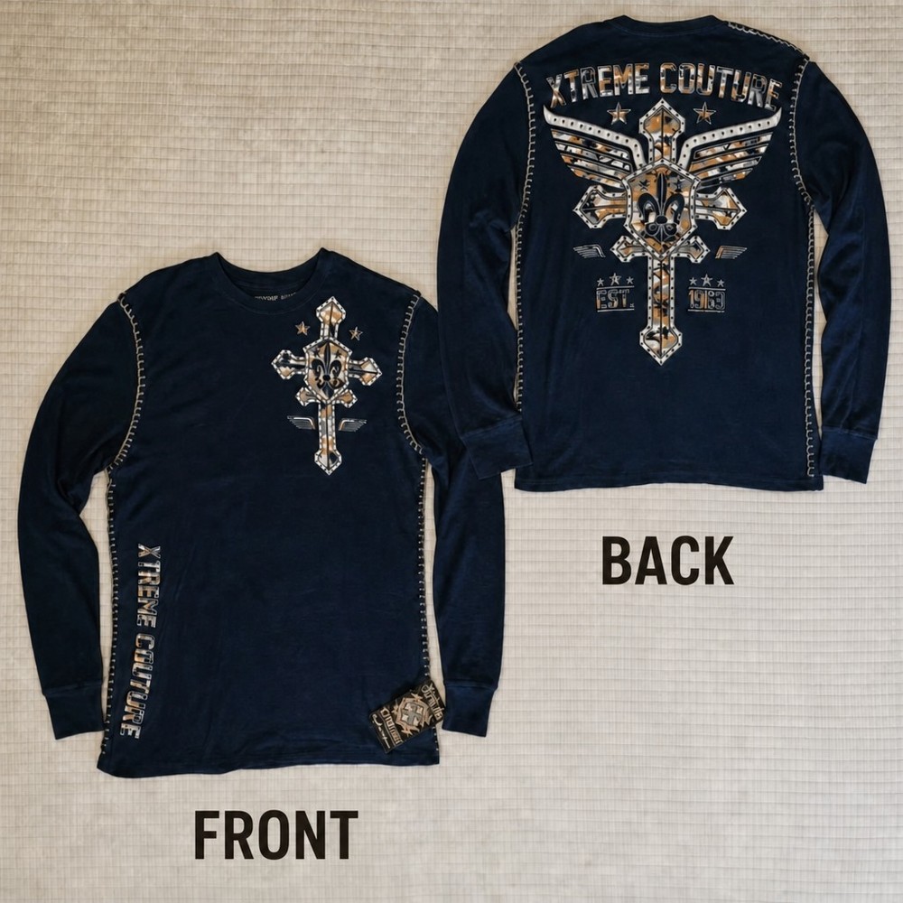 Xtreme Couture AFFLICTION Men’s Thermal SOLDIER OF FAITH Biker Wings XL