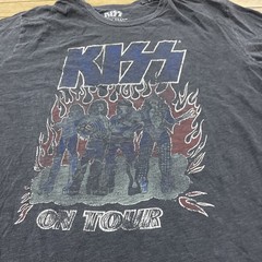 KISS Lucky Brand T Shirt Men XXL Gray Blue Music Rock Band Graphic Tee 2XL 50-52