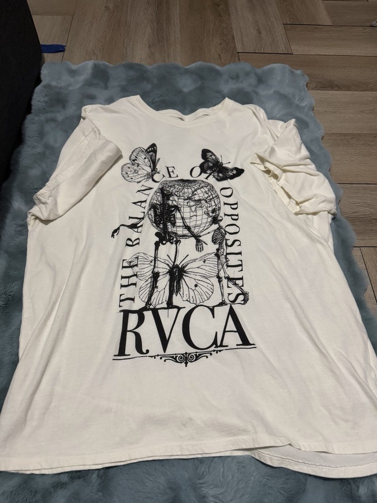 RVCA Men’s XS White Butterfly Graphic Print Crew Neck Short Sleeve Tee Regular