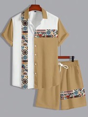 Men Summer Outfit 2-piece Set Short Sleeve T-shirt and Shorts Sweatsuit Set