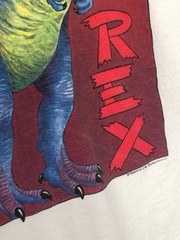 Vtg Fabric Art White Single Stitch Dinosaur T-REX Nature Graphic USA Made XL