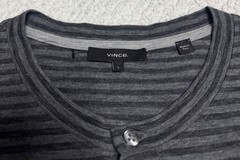 Vince Men’s Long Sleeve Henley Striped Tee Gay/Black 100% Pima Cotton Sz L NWOT