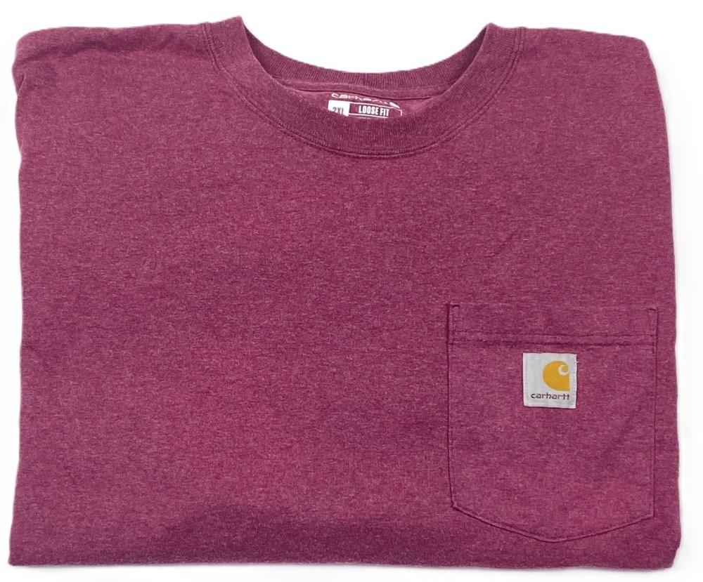 Carhartt K87 Pocket T-Shirt Mens 2XL Loose Fit Burgundy Heavyweight Tee