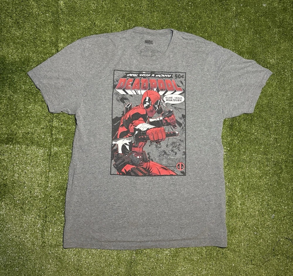 Marvel Comics Deadpool Graphic Grey Shirt Size XL