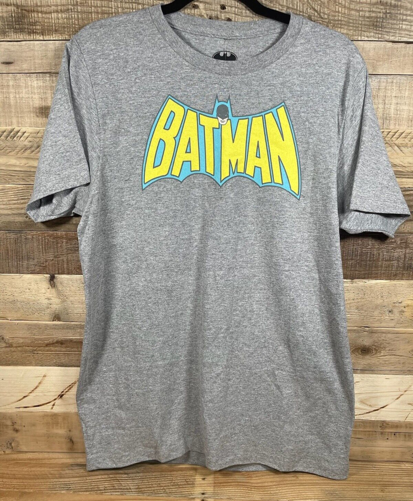 DC Comic Batman T Shirt Mens (M) Gray Logo Superhero Short Sleeve Medium Tee Top