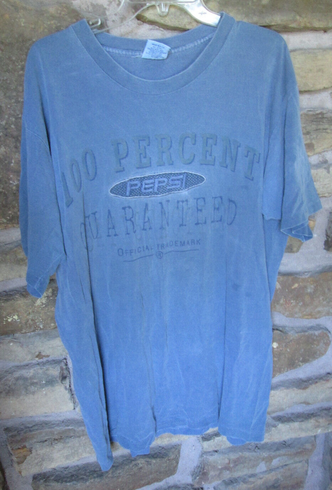 Vtg 90s Pepsi 100% Satisfaction Guaranteed Embroidered T-Shirt sz L/XL
