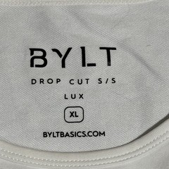 BYLT Basics Drop Cut Lux T-Shirt Mens XL White Short Sleeve Curved Hem Crew Neck
