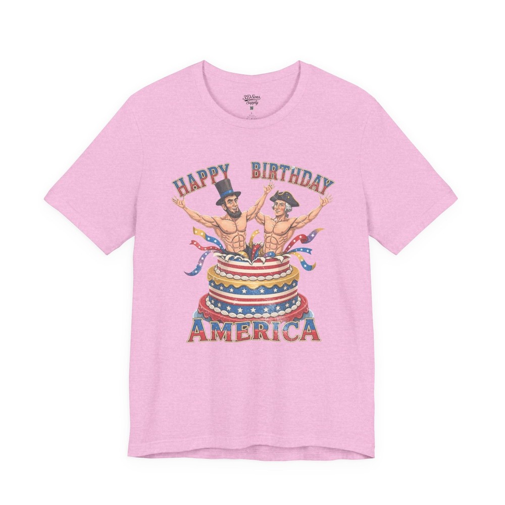 Happy Birthday America T-Shirt Patriotic Lincoln & Washington Cake