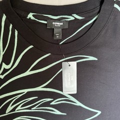 Express Relaxed Mens XS Black Tropical Leaf Print T Shirt 100% Cotton NWT