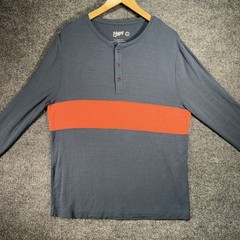Mugsy Cashtech Henley Shirt Mens Large Blue Stripped Modal Cashmere Stretch Soft