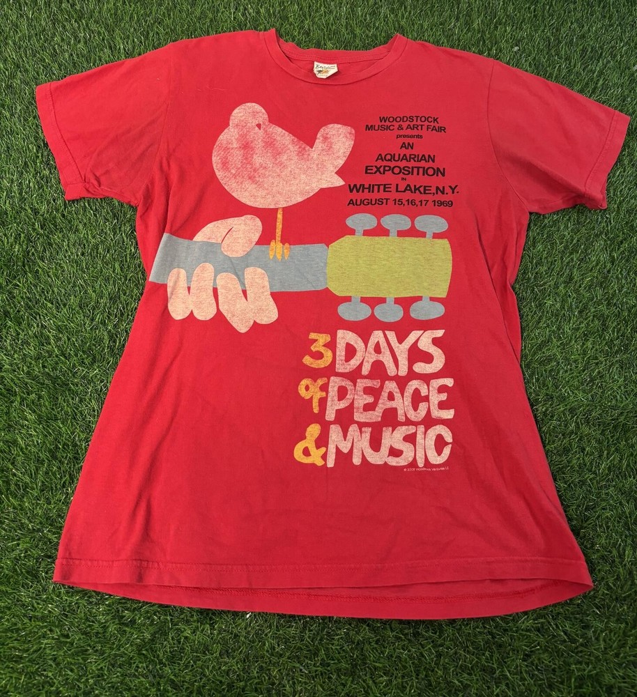 2008 Woodstock Music & Art Fair 1969 Reprint T-Shirt Vintage Style Mens Large