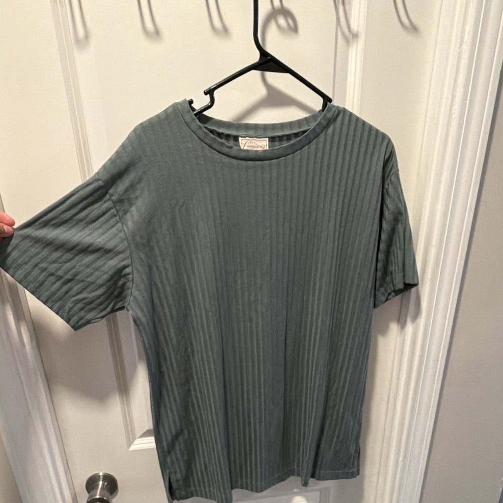 Company Collection Green Ribbed Knit Crew Neck Short Sleeve T-Shirt, M