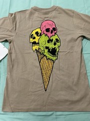 Three Melting Scoops Ice Cream In cone Beige T-shirt M