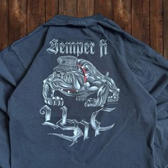 Men’s Long Sleeve Black Us Marine Corps Semper Fi Bulldog, Graphic T-Shirt