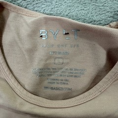 BYLT Basics Mens Large Drop Cut SS T-Shirt Peach Pink White Pocket Curved Hem