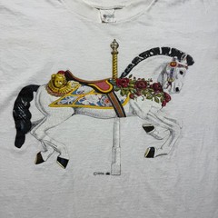 Vintage 1990 Carousel Horse Merry-Go-Round Fair Carnival Rose Graphic T-Shirt XL
