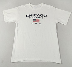 Gildan Chicago Shirt Mens Large White Illinois USA Flag Graphic Tee Patriotic