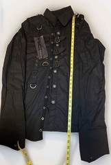 PUNK RAVE Men’s Punk Personality Asymmetric Shirt Slim Fit Casual Black Shirts