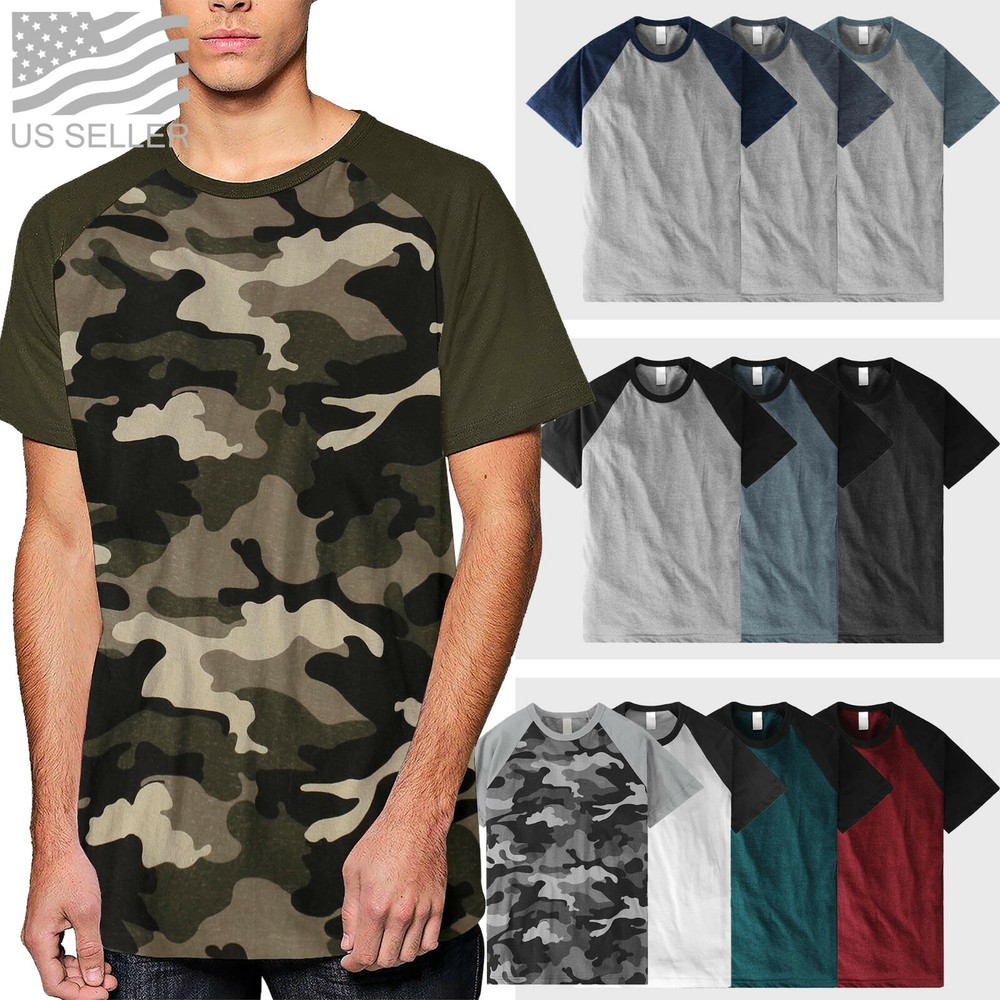 Mens Baseball T Shirts Raglan SHORT SLEEVE Plain Tee Jersey Team Sports Gym