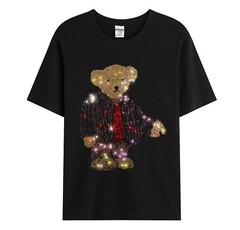 New Fashion Diamond Rhinestones Bear Short Sleeve Luxury Men T-Shirt