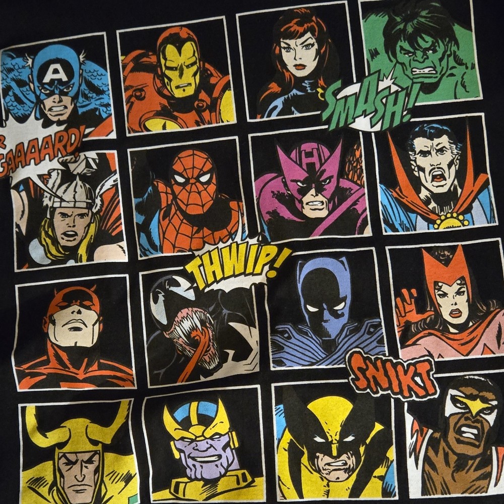 Marvel Men’s XL Black Graphic Print T-Shirt Short Sleeve Crew Neck RN#36947
