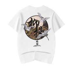 Niepce Japanese Streetwear Embroidery T-shirt Movement of Cranes Graphic Tee L