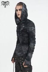 Devil Fashion Men Gothic Distressed Asymmetric Hooded Slim Long Sleeve T-Shirt