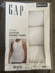 New Mens GAP Cotton Blend White Solid 3 Pack Ribbed Undershirt Tank Tee Shirt M