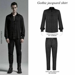 Men Gothic Gorgeous Jacquard Shirts Retro Formal Prom Party Long Sleeve Blouses