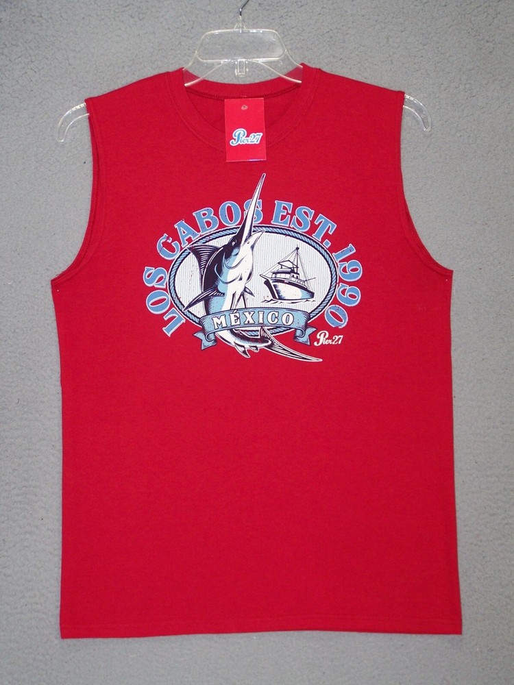 Los Cabos Tank Top Adult Medium Red Graphic Marlin Ocean Beach Outdoor Mens