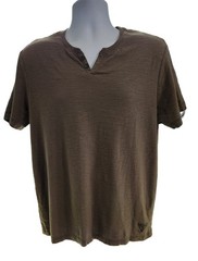GUESS Mens Brown Henley Shirt XL Cotton Minimalist Streetwear Casual