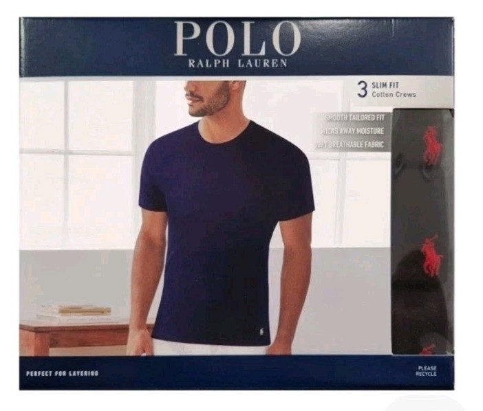 New 3 Pack, Polo Ralph Lauren Men’s Black Slim Fit Crew-Neck T-Shirts Size XL