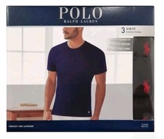 New 3 Pack, Polo Ralph Lauren Men’s Black Slim Fit Crew-Neck T-Shirts Size XL