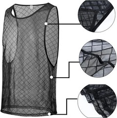 Zonbailon Mens Tank Round Neck Micro Fishnet Sleeveless See Through Undershirt