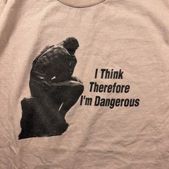 VTG Bayside Graphic Shirt Mens XL Tan Im Dangerous The Thinker Heavyweight USA