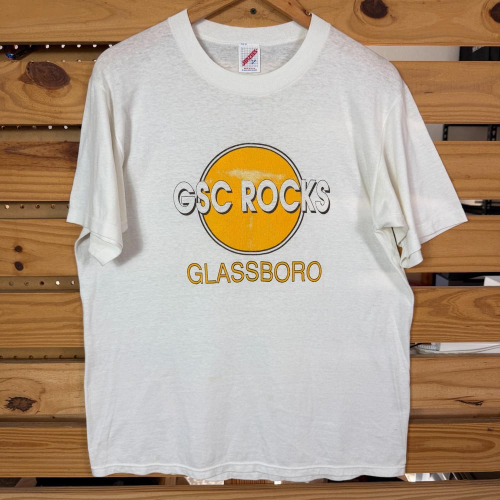Vtg 80s 90s GSC Rocks T Shirt Glassboro Hard Rock Style Jerzees White USA Large