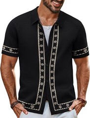 Men’s Vintage Knitted Polo Shirt 70s Style Contrast Color Short Sleeve Casual