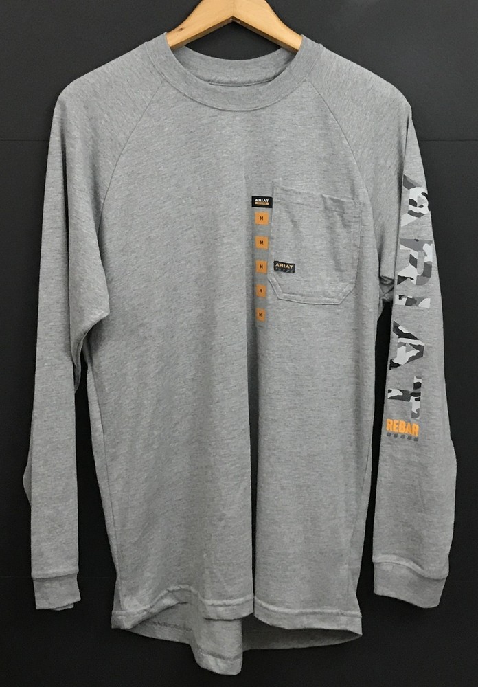 New ARIAT Men’s Rebar Cotton Strong Graphic T-Shirt Gray Long Sleeve Size M