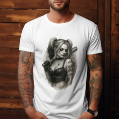 HARLEY QUINN MARGOT ROBBIE DRAWING T-Shirt | DC Universe Top | Gotham Joker Tee