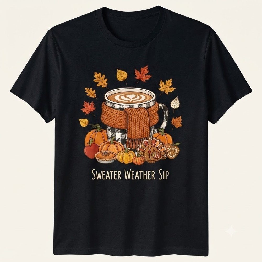 Fall Autumn Coffee Turkey Thanksgiving Seasonal T-shirt For Men Women