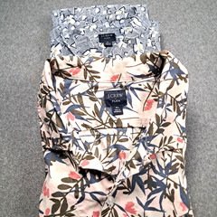 J Crew Flex Button Down Short Slv Shirts Lot of 2 Geometric & Floral Patterns XL