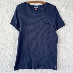 Scotch Soda Amsterdam Mens L Navy Blue Textured Diamond Pattern Pocket T Shirt