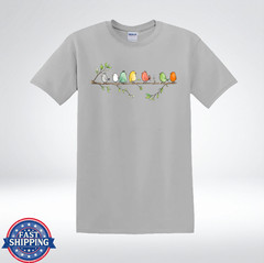 Cute Colorful Birds on Branch Nature Lover Graphic T-Shirt