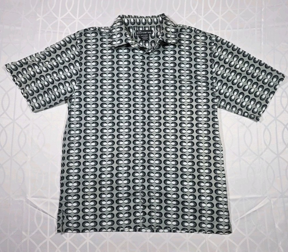No boundaries Short Sleeve Shirt Button Up Black/white Geometric Pattern Cotton