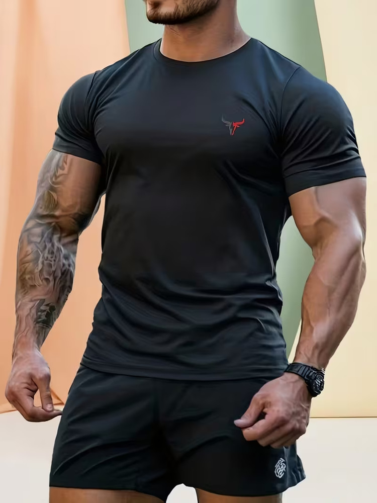 Men’S Heavyweight Bull Print Muscle T-Shirt – Slim Fit Fitness Athletic Top, Sui